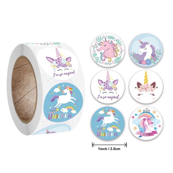 Unicorn Round Label Stickers (500pcs/roll) - Grace