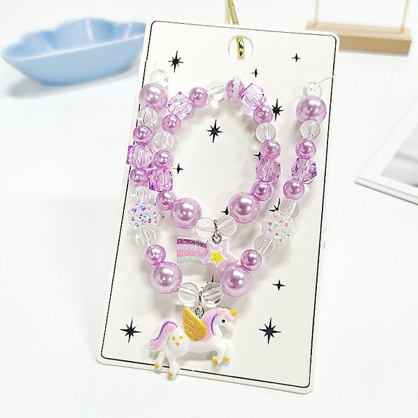 Unicorn Beaded Necklace Bracelet Set (Periwinkle)