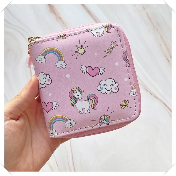 Rainbow and Hearts Unicorn Zipper Wallet (Pink)