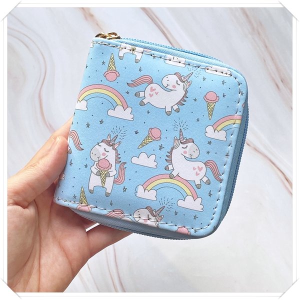 Rainbow and Ice Cream Unicorn Zipper Wallet (Blue)