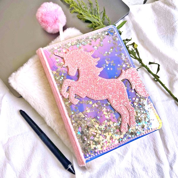 Unicorn Holographic Pompom Notebook