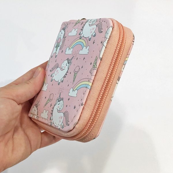 Rainbow and Ice Cream Unicorn Zipper Wallet (Pink)