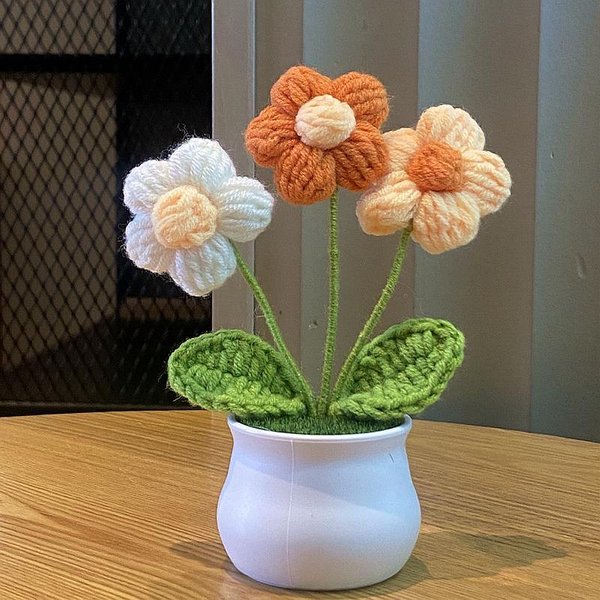 Crochet Potted Puff Flowers - Nature Charm (Free Gift Bag)
