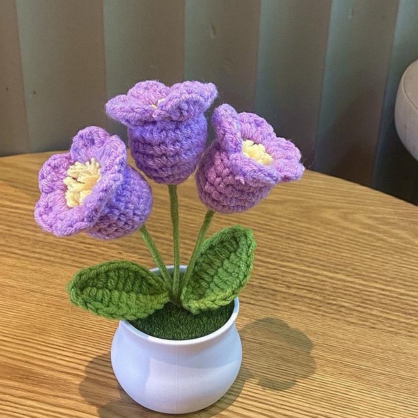 Crochet Potted Lily of the Valley - Purple (Free Gift Bag)