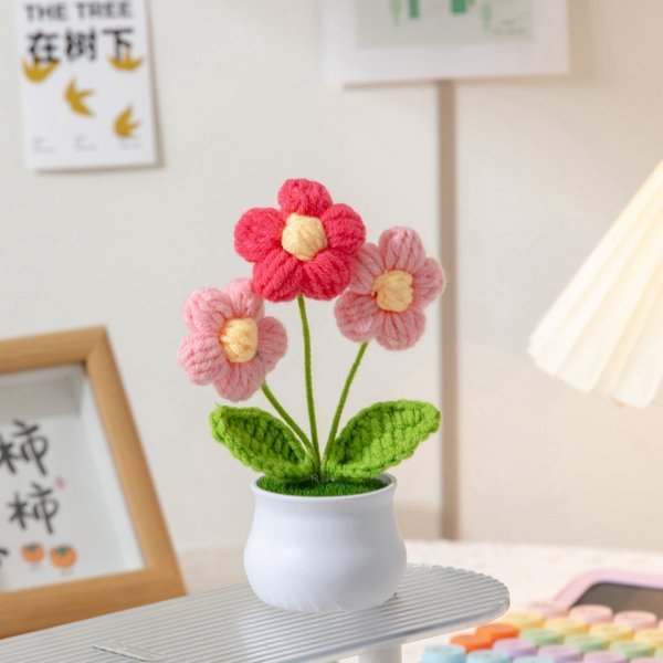 Crochet Potted Puff Flowers - Pink Delight (Free Gift Bag)