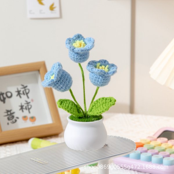 Crochet Potted Lily of the Valley - Blue (Free Gift Bag)