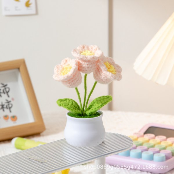 Crochet Potted Lily of the Valley - Blush (Free Gift Bag)