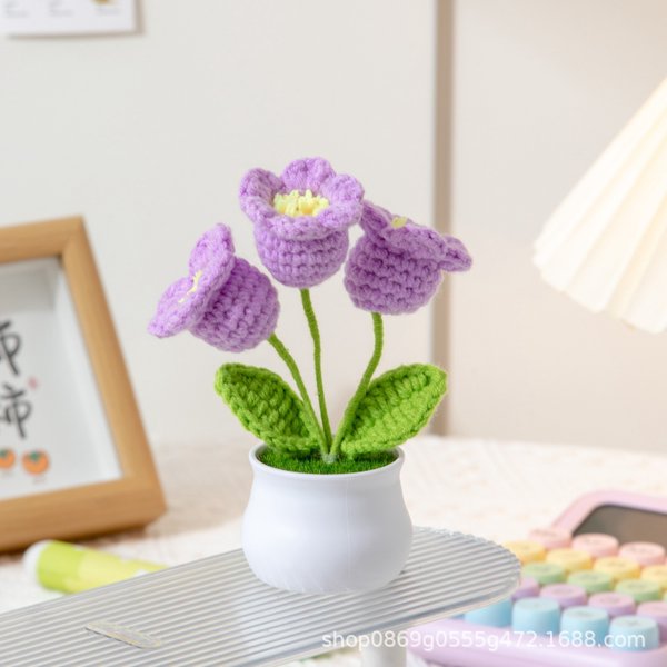 Crochet Potted Lily of the Valley - Purple (Free Gift Bag)