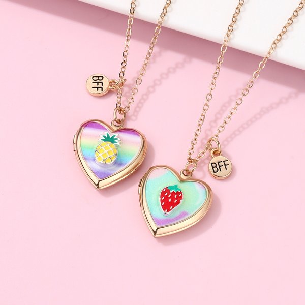 BFF Pineapple & Strawberry Locket Pendant Necklace (2 for price of 1)