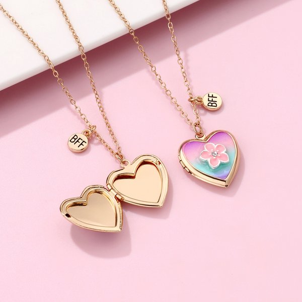 BFF Rainbow & Flower Locket Pendant Necklace (2 for price of 1)