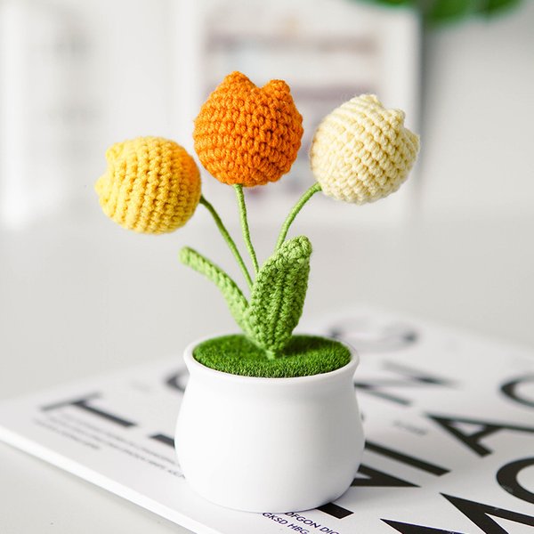 Crochet Potted Tulips - Sunrise (Free Gift Bag)