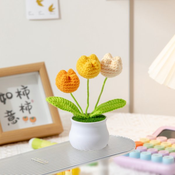 Crochet Potted Tulips - Sunrise (Free Gift Bag)