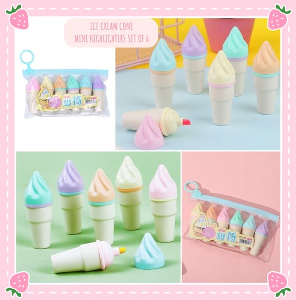 Mini Highlighter Pack of 6 - Ice Cream Cone
