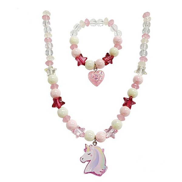 Unicorn Beaded Necklace Bracelet Set (Scarlet)